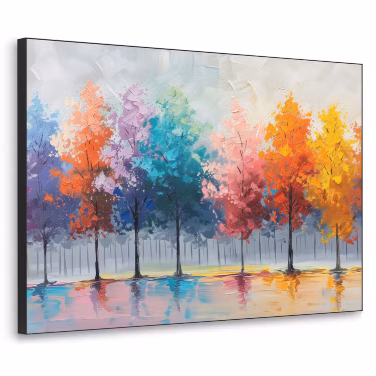 Bomen - Kleurrijk - Natuur - Abstract Textielframe zwart klein -3d