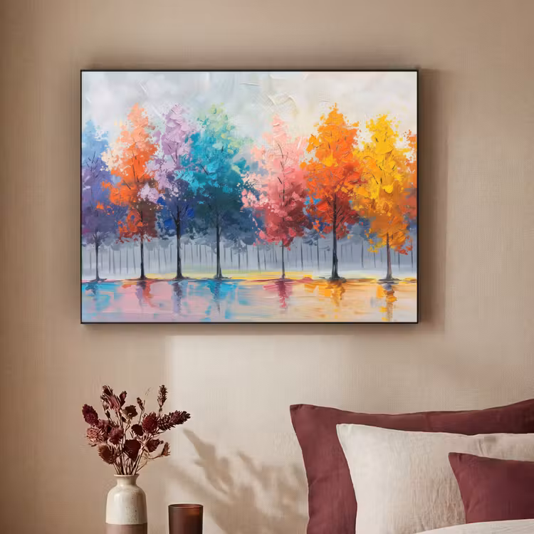 Bomen - Kleurrijk - Natuur - Abstract Textielframe zwart klein -sfeer1