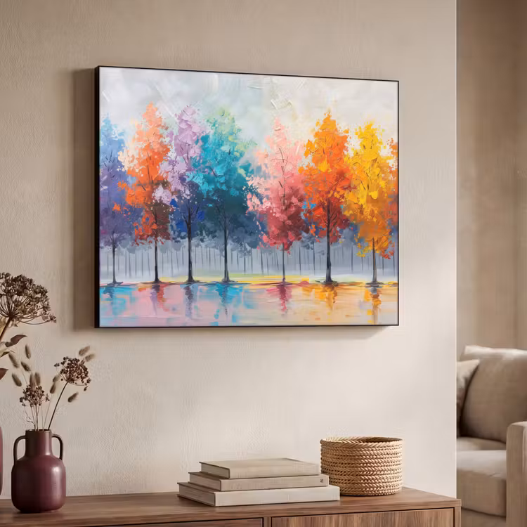 Bomen - Kleurrijk - Natuur - Abstract Textielframe zwart klein -sfeer3