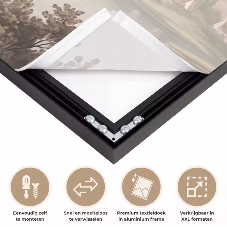 Bomen - Meer - Bergen - Illustratie Textielframe zwart klein -USP_closeupNL