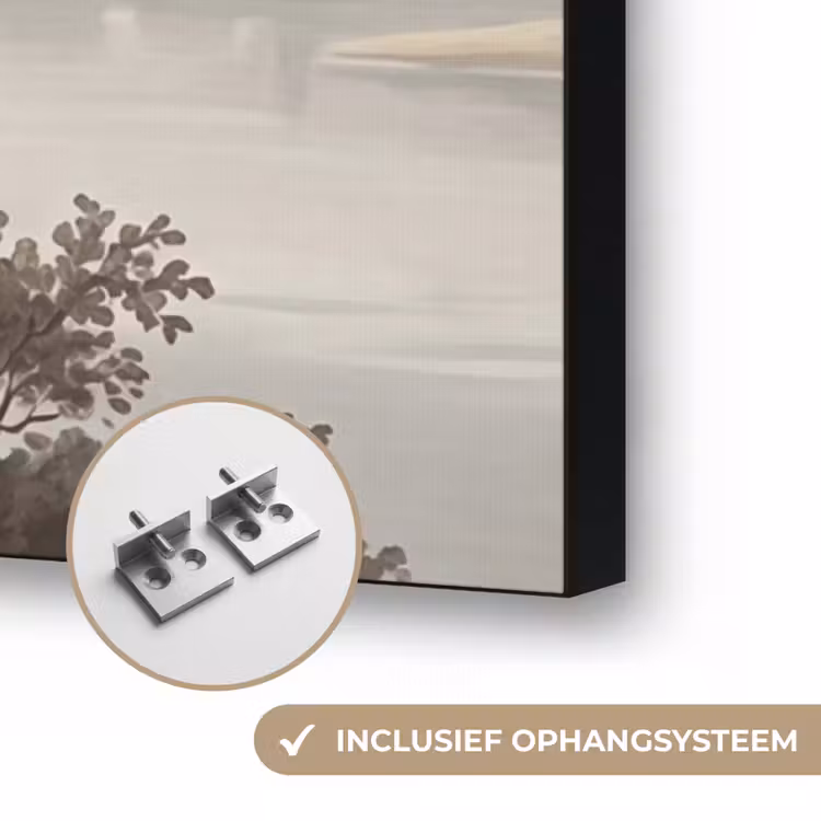 Bomen - Meer - Bergen - Illustratie Textielframe zwart klein -USP_ophangsysteemNL