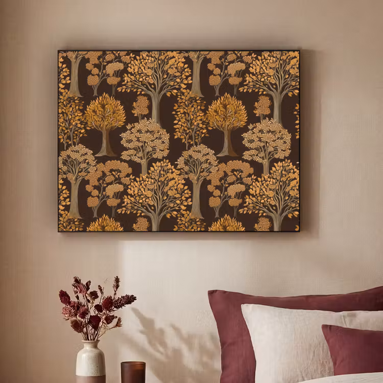 Bomen - Patroon - Bruin Textielframe zwart klein 947 -sfeer1