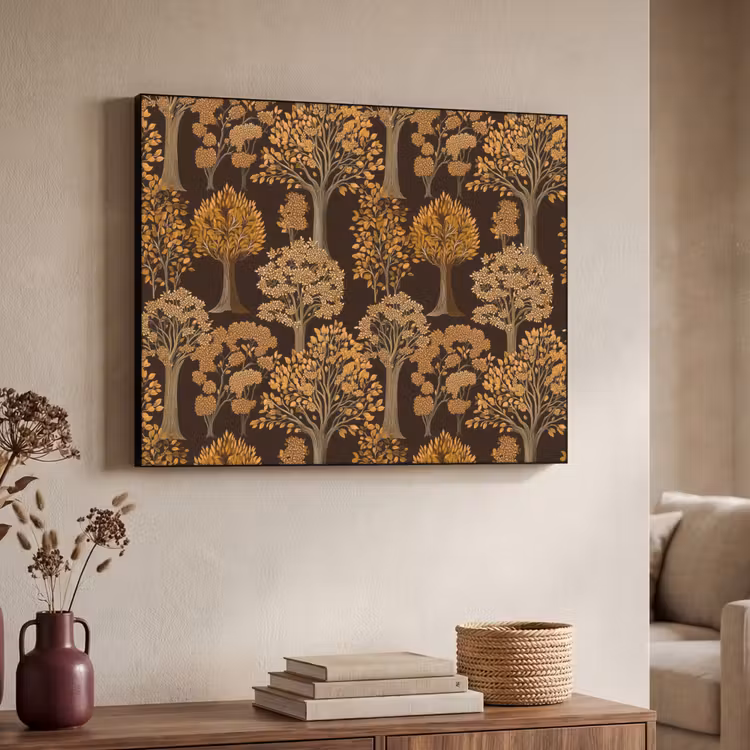 Bomen - Patroon - Bruin Textielframe zwart klein 947 -sfeer3
