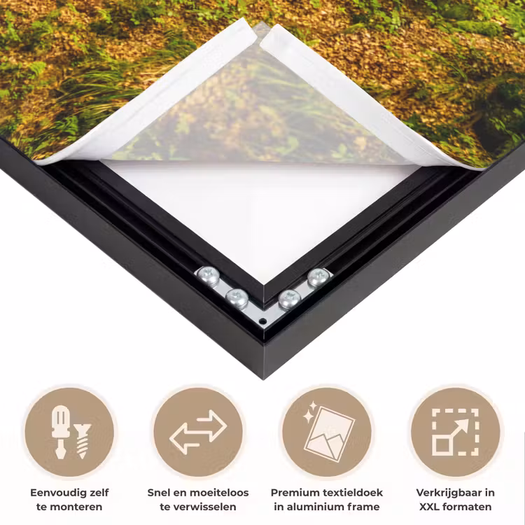 Bomen - Steen - Bos - Natuur - Planten Textielframe zwart klein -USP_closeupNL
