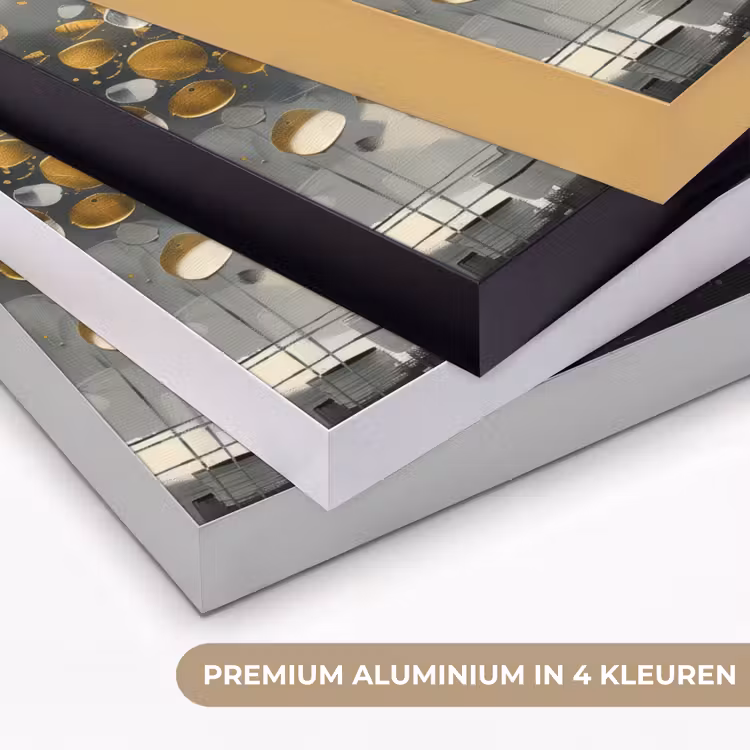 Boom - Abstract - Beige - Goud - Zwart Textielframe zwart klein -USP_kleurenNL