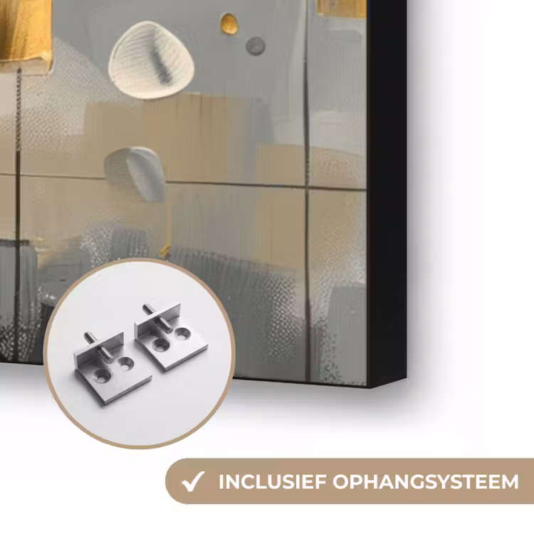 Boom - Abstract - Beige - Goud - Zwart Textielframe zwart klein -USP_ophangsysteemNL