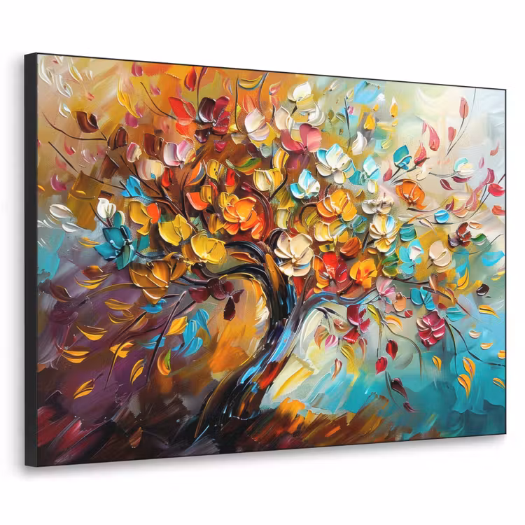 Boom - Abstract - Kleurrijk - Bloemen Textielframe zwart klein -3d