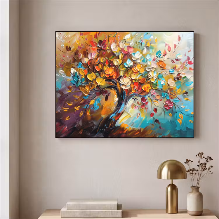 Boom - Abstract - Kleurrijk - Bloemen Textielframe zwart klein -sfeer2