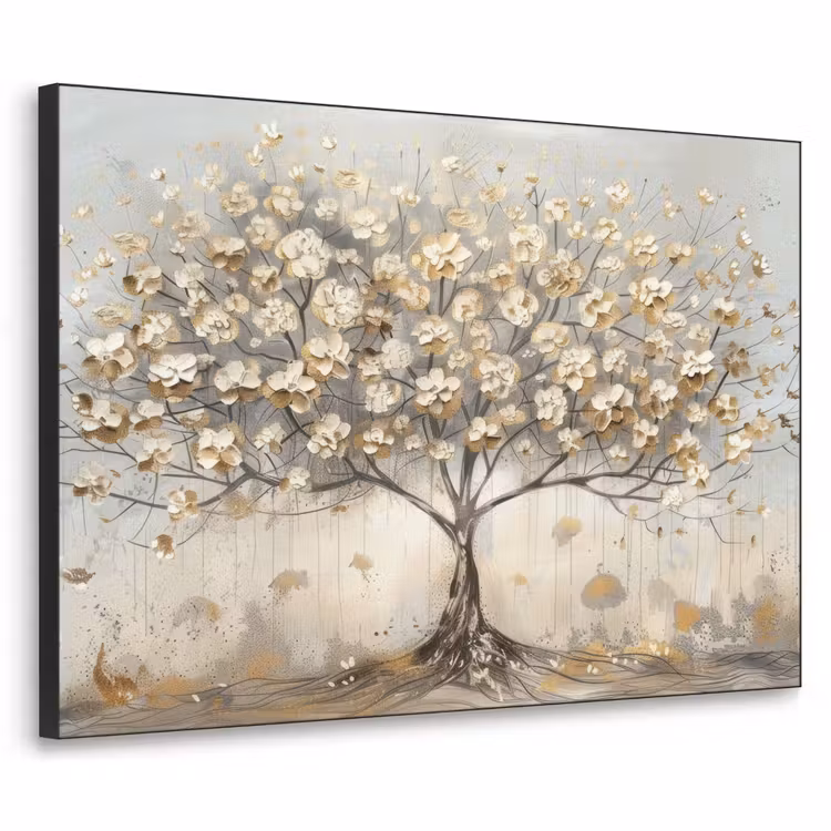 Boom - Beige - Goud - Verflook - Grijs Textielframe - compleet frame klein -3d