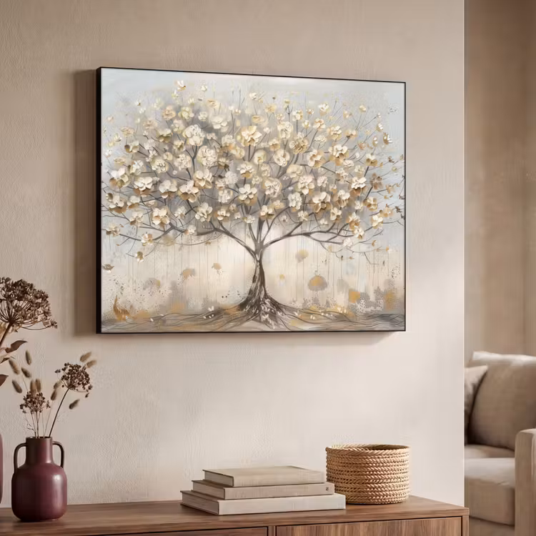 Boom - Beige - Goud - Verflook - Grijs Textielframe zwart klein -sfeer3