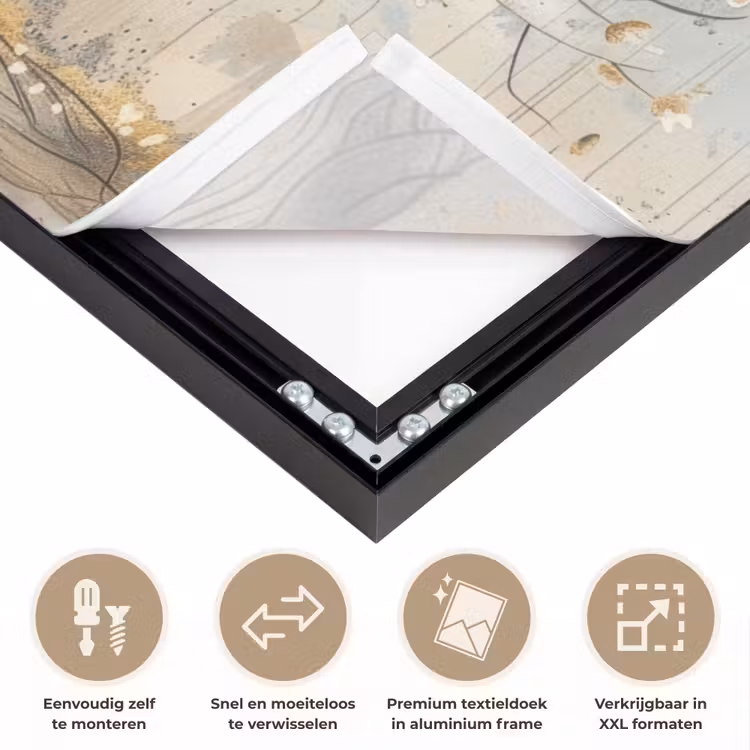 Boom - Beige - Goud - Verflook - Grijs Textielframe zwart klein -USP_closeupNL