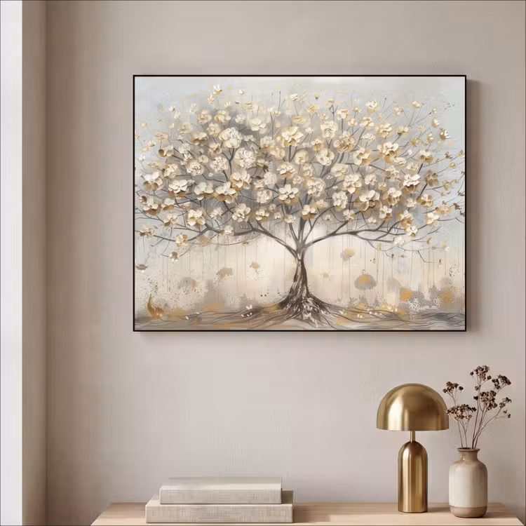 Boom - Beige - Goud - Verflook - Grijs Textielframe zwart klein -sfeer2