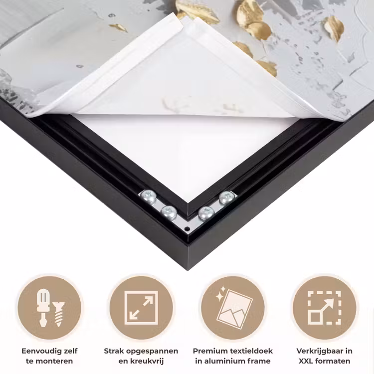 Boom - Beige - Grijs - Goud - Abstract Textielframe zwart klein -USP_feed_closeupNL