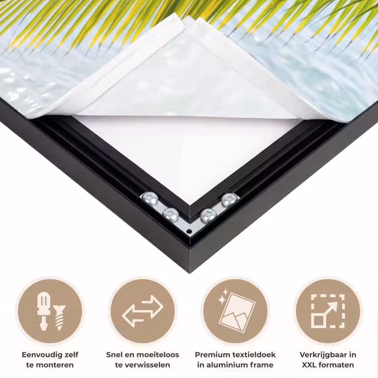 Boom - Bladeren - Water - Tropisch - Groen Textielframe zwart klein -USP_closeupNL