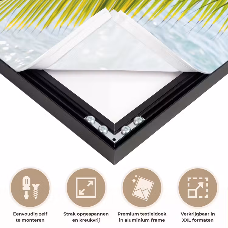 Boom - Bladeren - Water - Tropisch - Groen Textielframe zwart klein -USP_feed_closeupNL