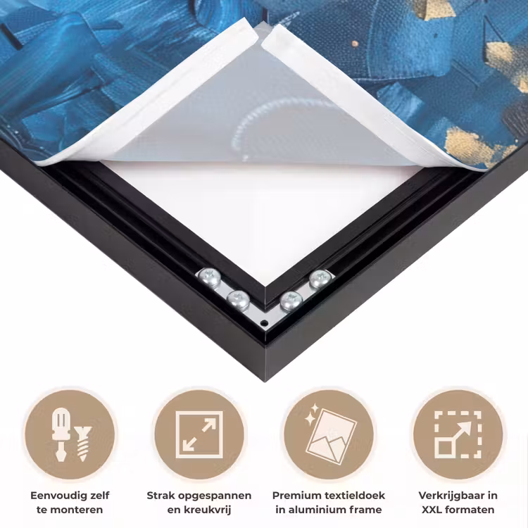 Boom - Blauw - Goud - Abstract Textielframe zwart klein -USP_feed_closeupNL