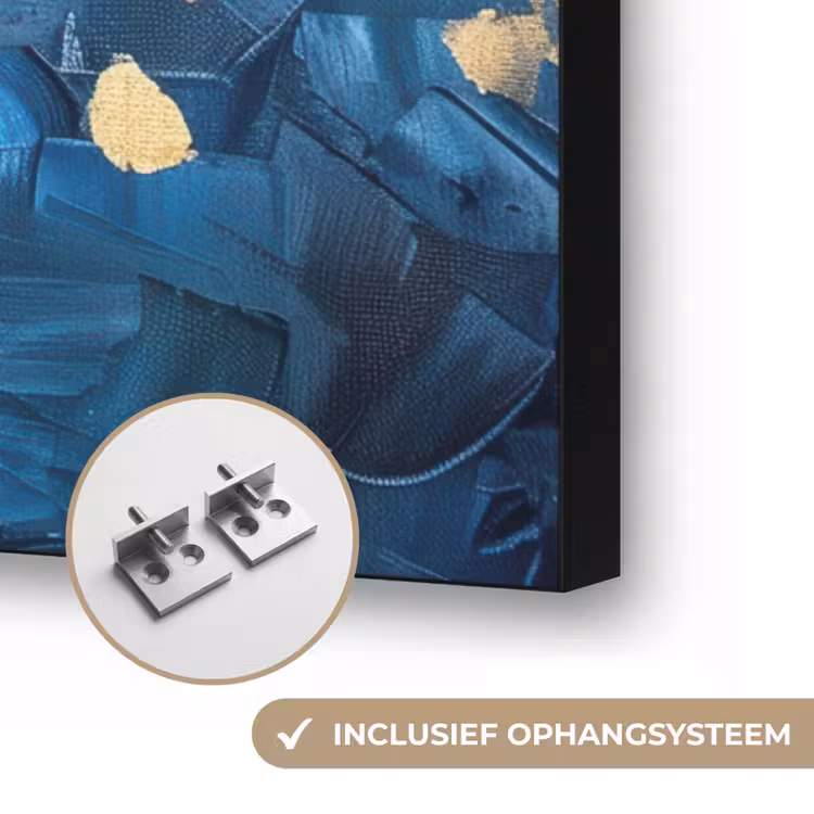 Boom - Blauw - Goud - Abstract Textielframe zwart klein -USP_ophangsysteemNL