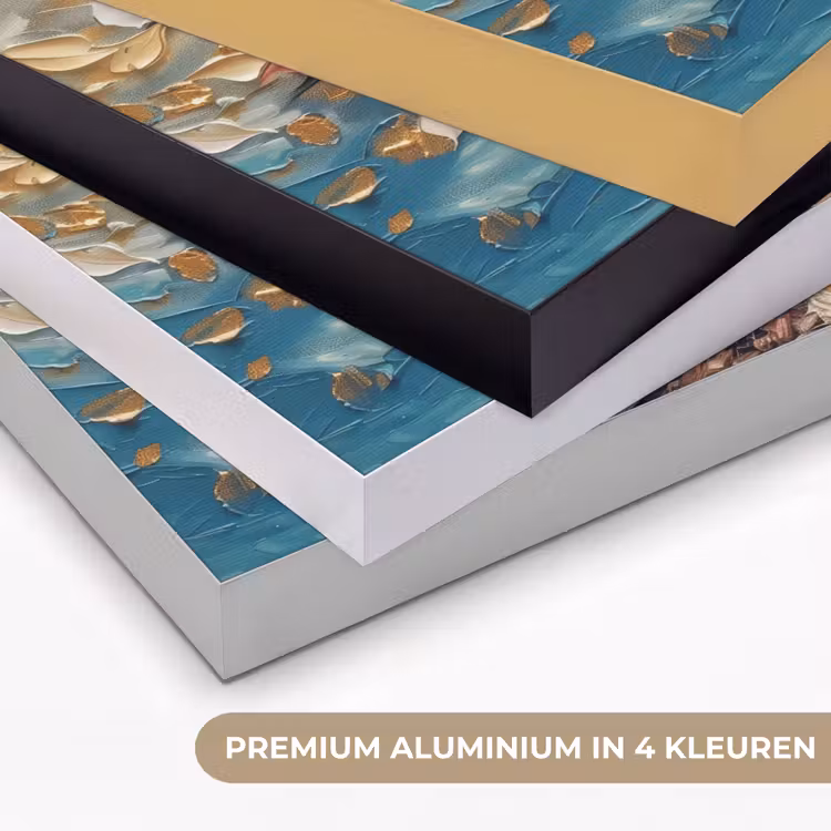 Boom - Blauw - Goud - Abstract - Modern Textielframe zwart klein -USP_kleurenNL