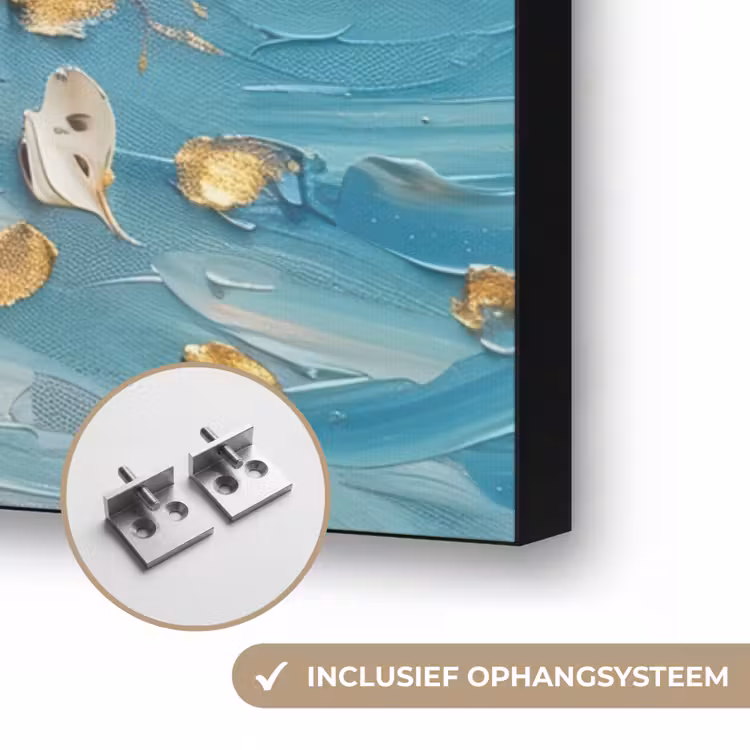 Boom - Blauw - Goud - Abstract - Modern Textielframe zwart klein -USP_ophangsysteemNL