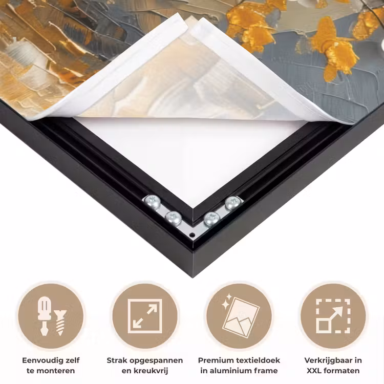 Boom - Bloemen - Goud - Beige Textielframe zwart klein -USP_feed_closeupNL