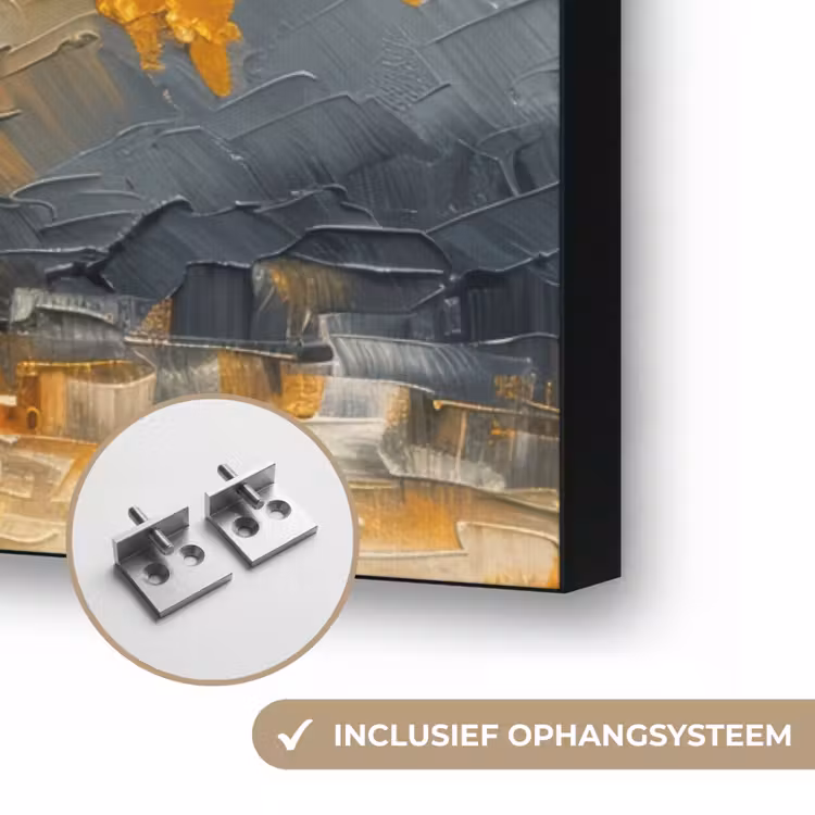 Boom - Bloemen - Goud - Beige Textielframe zwart klein -USP_ophangsysteemNL