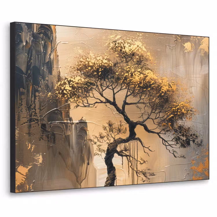 Boom - Goud - Landschap - Verf Textielframe zwart klein -3d