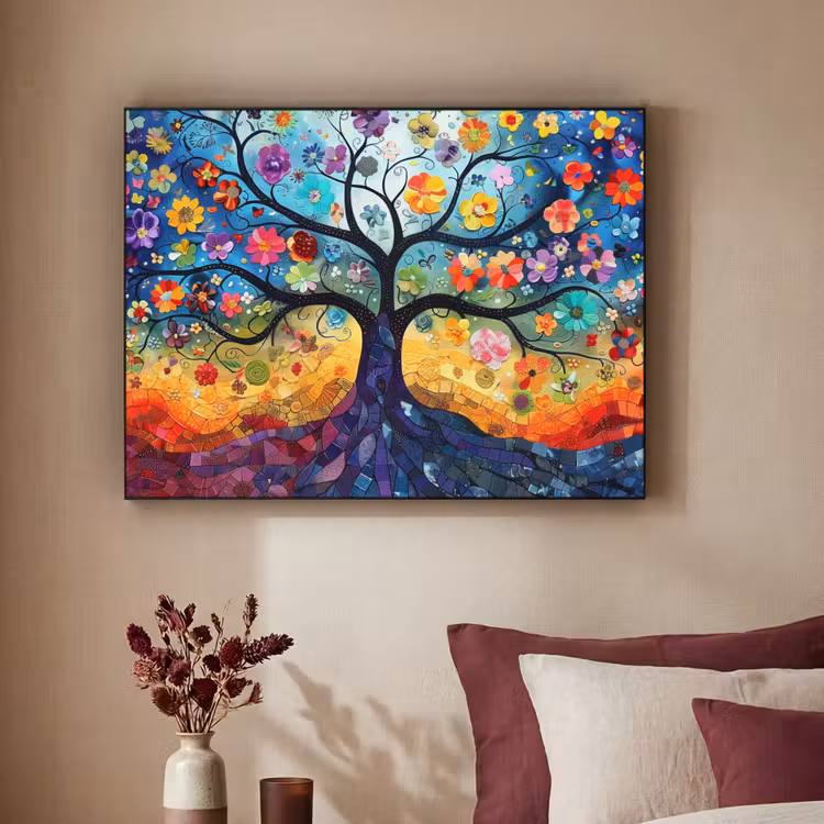 Boom - Kleurrijk - Bloemen - Kunst - Abstract Textielframe zwart klein -sfeer1