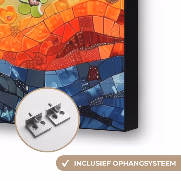 Boom - Kleurrijk - Bloemen - Kunst - Abstract Textielframe zwart klein -USP_ophangsysteemNL