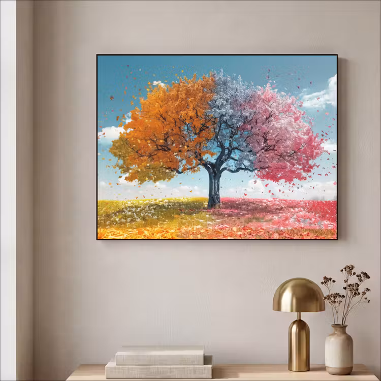 Boom - Kleurrijk - Natuur - Levensboom Textielframe zwart klein -sfeer2