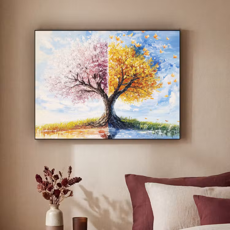 Boom - Kunst - Seizoenen - Lente - Herfst Textielframe - compleet frame klein -sfeer1