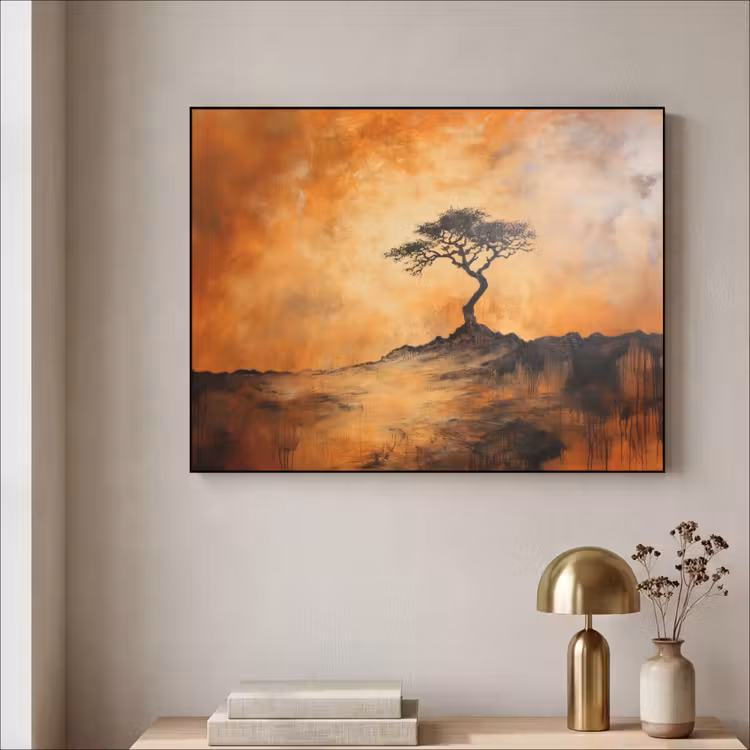 Boom - Landschap - Oranje Textielframe - compleet frame klein -sfeer2
