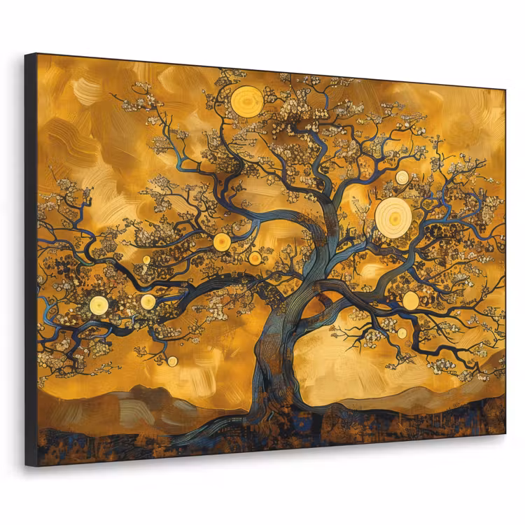 Boom - Levensboom - Abstract - Goud Textielframe zwart klein -3d