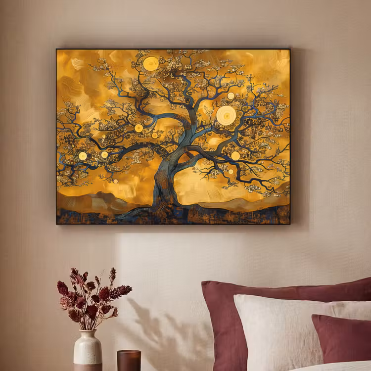 Boom - Levensboom - Abstract - Goud Textielframe zwart klein -sfeer1