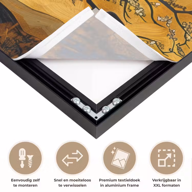 Boom - Levensboom - Abstract - Goud Textielframe zwart klein -USP_closeupNL