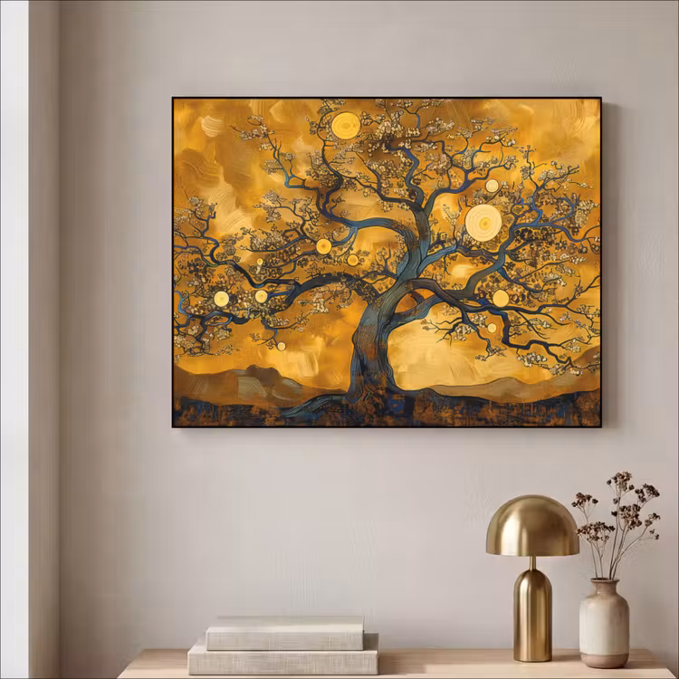 Boom - Levensboom - Abstract - Goud Textielframe zwart klein -sfeer2