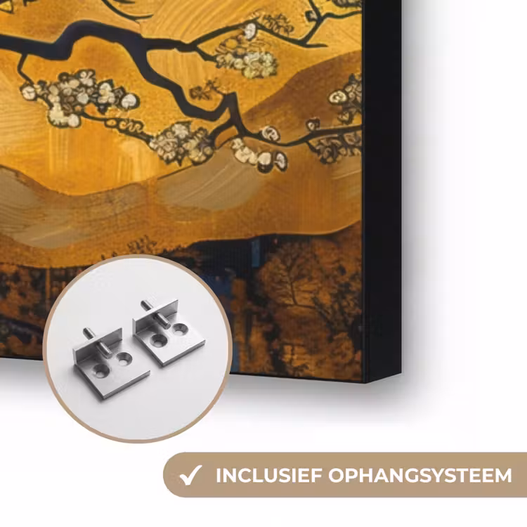 Boom - Levensboom - Abstract - Goud Textielframe zwart klein -USP_ophangsysteemNL
