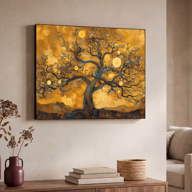 Boom - Levensboom - Abstract - Goud Textielframe zwart klein -sfeer3