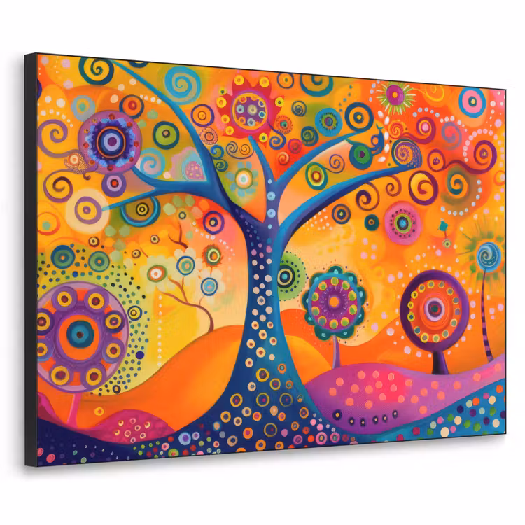 Boom - Levensboom - Abstract - Kleurrijk Textielframe zwart klein -3d