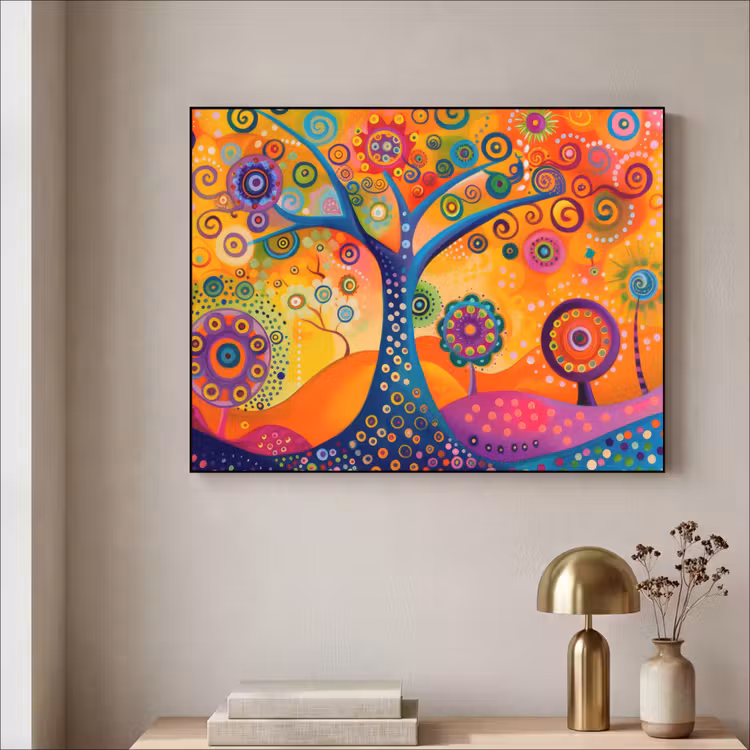 Boom - Levensboom - Abstract - Kleurrijk Textielframe zwart klein -sfeer2