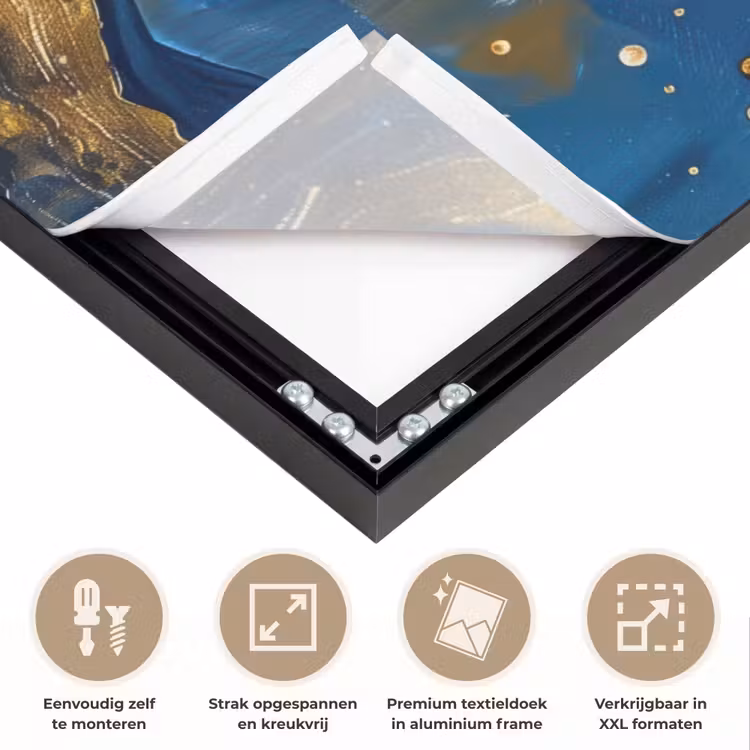 Boom - Levensboom - Blauw - Goud Textielframe zwart klein -USP_feed_closeupNL