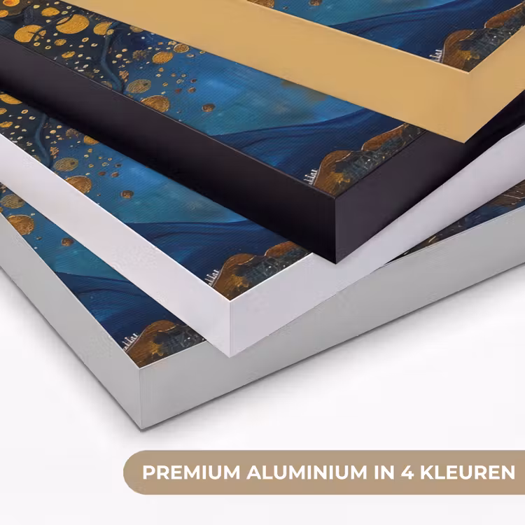 Boom - Levensboom - Blauw - Goud Textielframe zwart klein -USP_kleurenNL