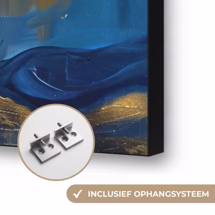 Boom - Levensboom - Blauw - Goud Textielframe zwart klein -USP_ophangsysteemNL