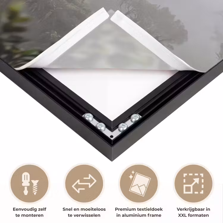 Boom - Mistig - Bos - Groen - Natuur Textielframe zwart klein -USP_closeupNL