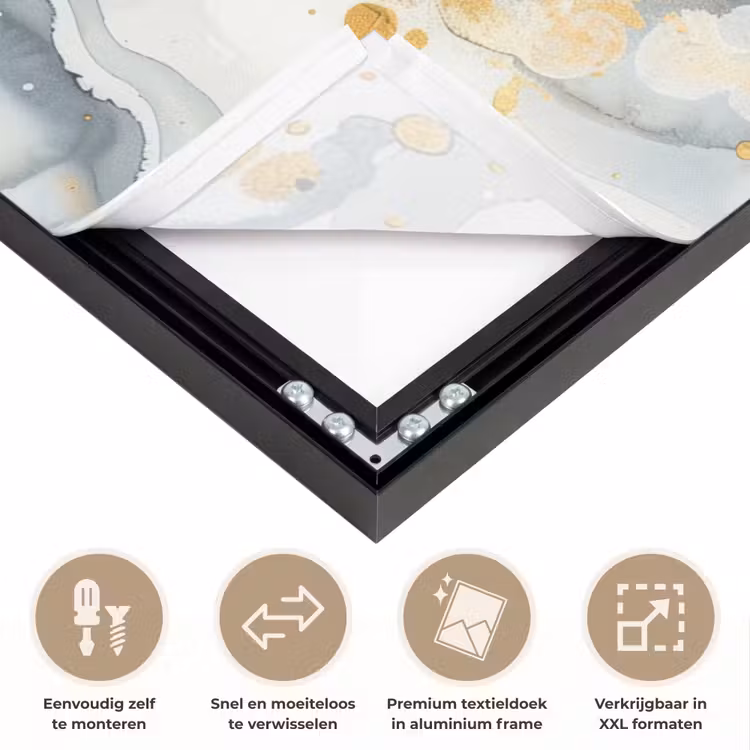Boom - Modern - Abstract - Goud - Zwart - Wit Textielframe zwart klein -USP_closeupNL