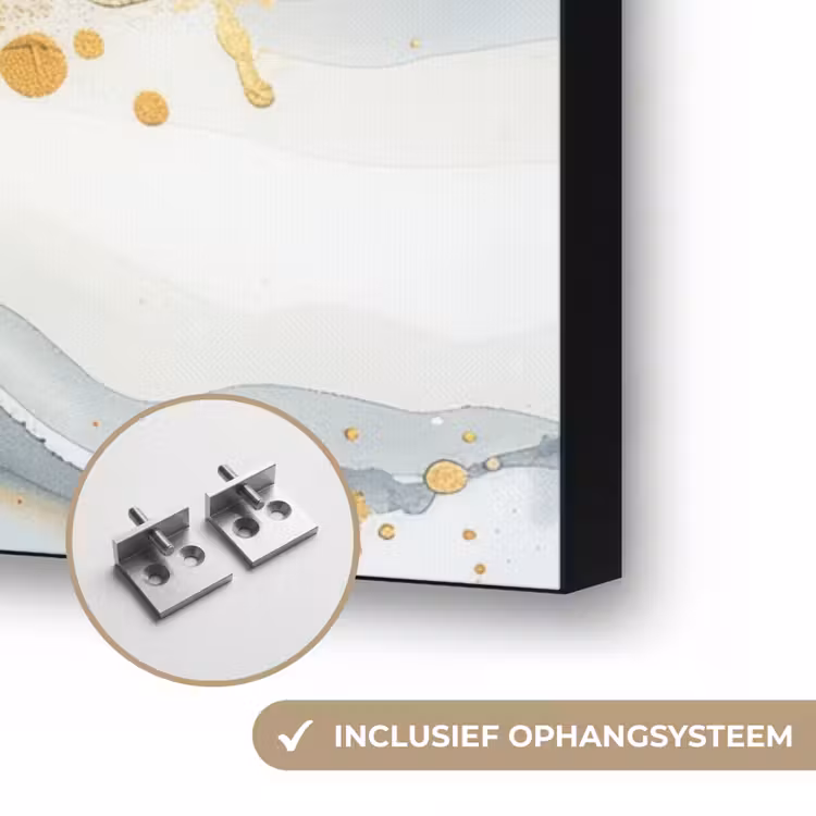 Boom - Modern - Abstract - Goud - Zwart - Wit Textielframe zwart klein -USP_ophangsysteemNL
