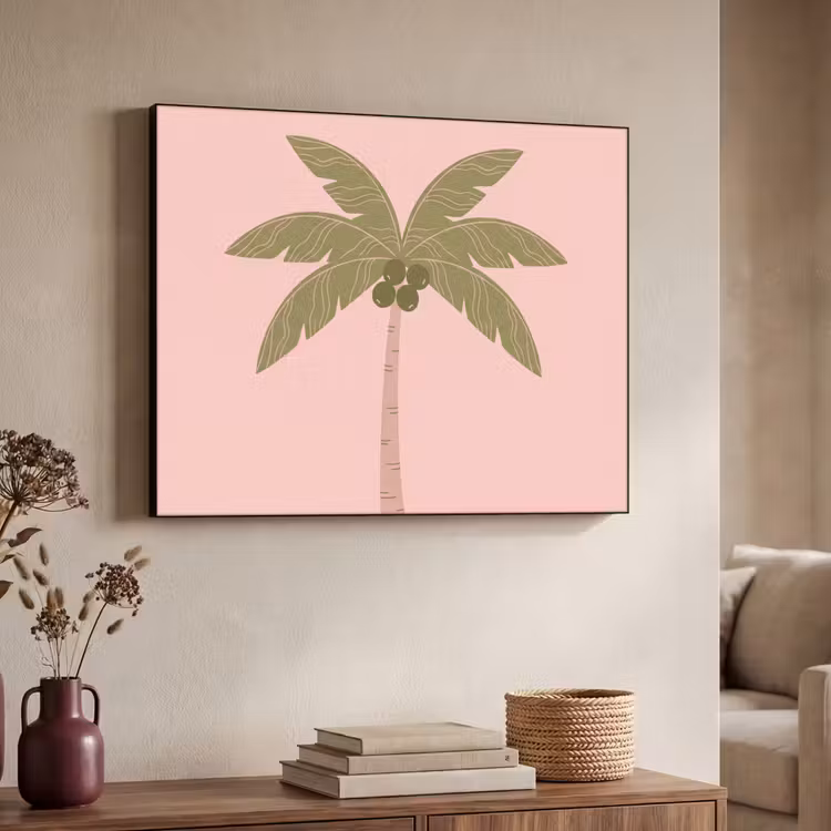 Boom - Palm - Natuur - Illustratie - Roze Textielframe zwart klein -sfeer3