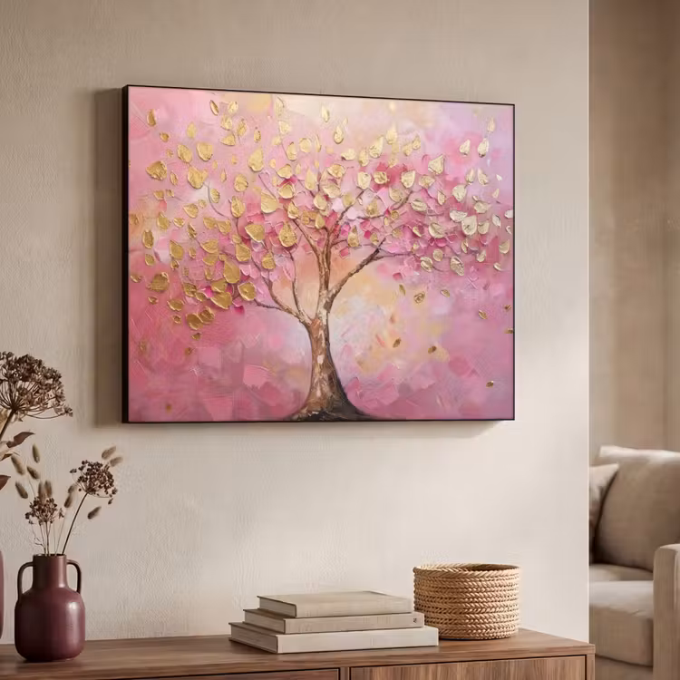 Boom - Roze - Goud - Modern Textielframe - compleet frame klein -sfeer3