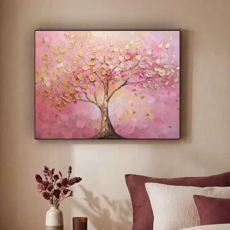Boom - Roze - Goud - Modern Textielframe - compleet frame klein -sfeer1