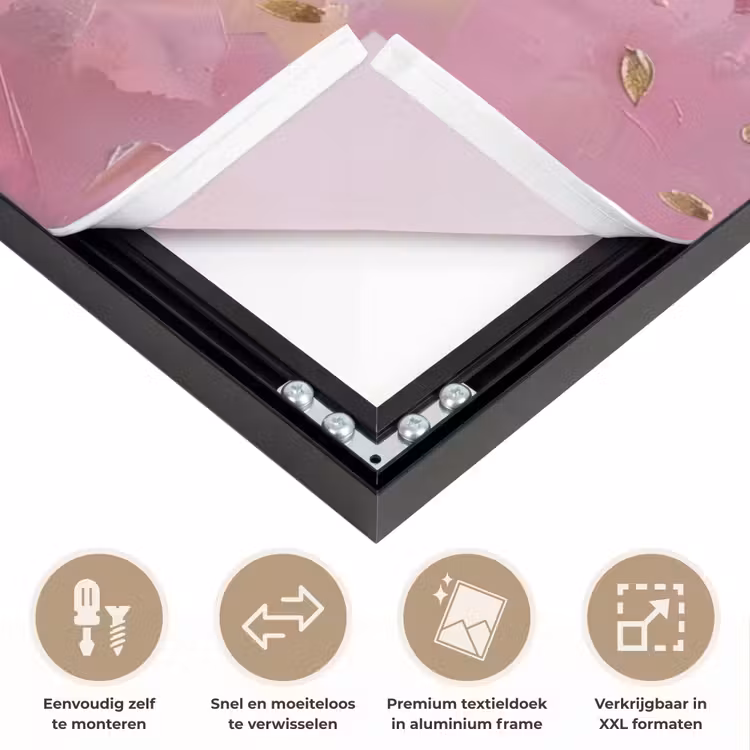 Boom - Roze - Goud - Modern Textielframe zwart klein -USP_closeupNL