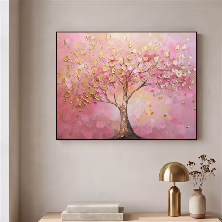Boom - Roze - Goud - Modern Textielframe - compleet frame klein -sfeer2
